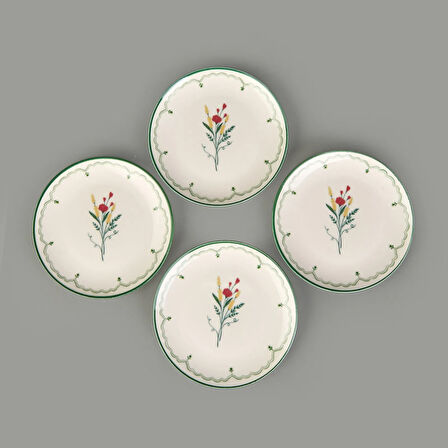 Ebru 4'lü Porselen Tatlı Tabağı Seti - Renkli - 19 cm