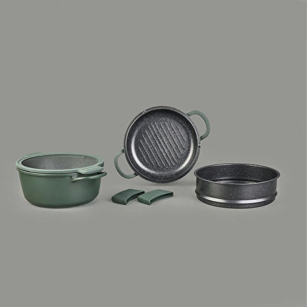 Pienza Alüminyum Tencere Seti - Yeşil / Siyah - 7 Parça