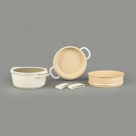 Pienza Alüminyum Tencere Seti - Krem / Bej - 7 Parça