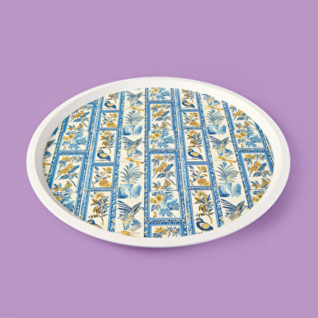 Kitchen Blue Toya Yuvarlak Tepsi - Renkli - 36x36 cm