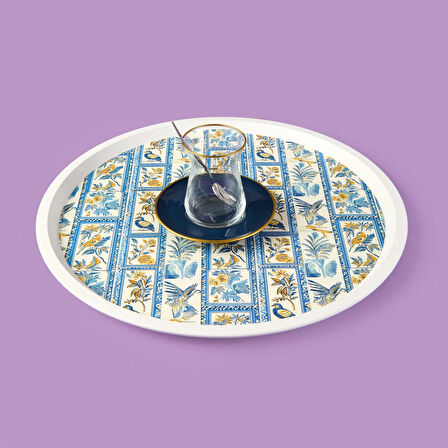 Kitchen Blue Toya Yuvarlak Tepsi - Renkli - 36x36 cm
