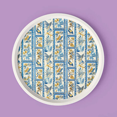 Kitchen Blue Toya Yuvarlak Tepsi - Renkli - 36x36 cm