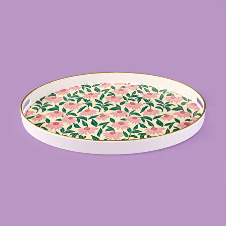 Kitchen Pink Flower Oval Tepsi - Renkli - 39 cm