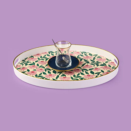 Kitchen Pink Flower Oval Tepsi - Renkli - 39 cm