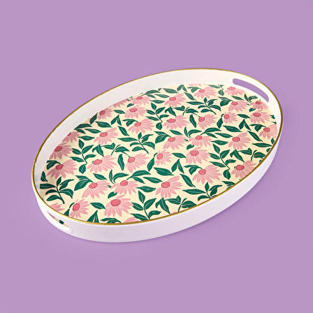 Kitchen Pink Flower Oval Tepsi - Renkli - 39 cm