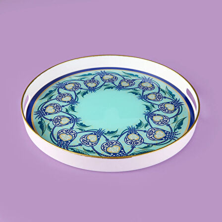 Kitchen Lale Camlı Yuvarlak Tepsi - Renkli - 35 cm