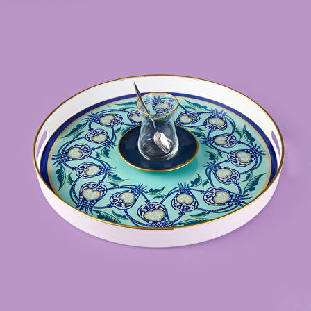 Kitchen Lale Camlı Yuvarlak Tepsi - Renkli - 35 cm