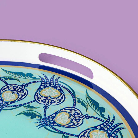 Kitchen Lale Camlı Yuvarlak Tepsi - Renkli - 35 cm