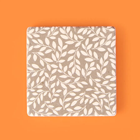 Kitchen Yapraklar Taş Bardak Altlığı - Renkli - 10x10 cm