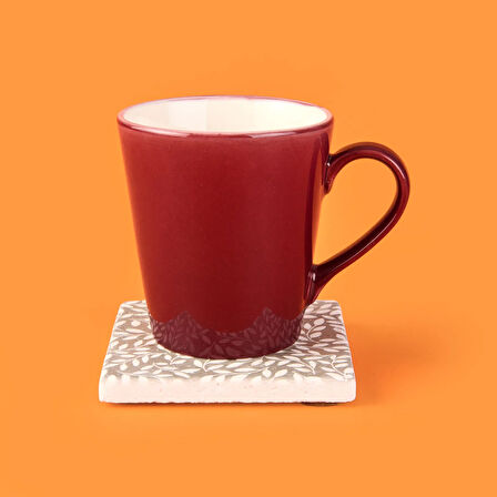 Kitchen Yapraklar Taş Bardak Altlığı - Renkli - 10x10 cm