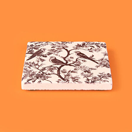 Kitchen Kuşlar Taş Bardak Altlığı - Renkli - 10x10 cm