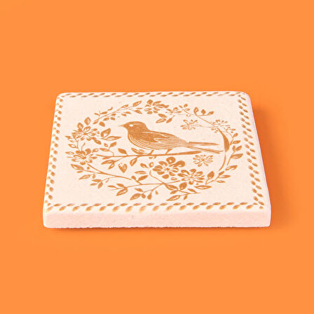 Kitchen Kuşlu Taş Bardak Altlığı - Renkli - 10x10 cm