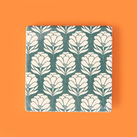 Kitchen Beyaz Çiçekli Taş Bardak Altlığı - Renkli - 10x10 cm