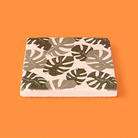 Kitchen Yapraklı Taş Bardak Altlığı - Renkli - 10x10 cm