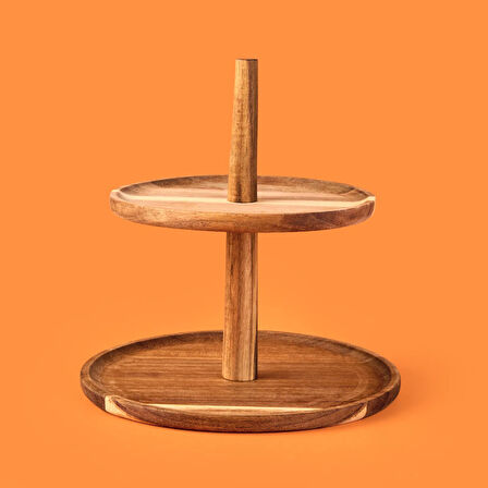 Houseware 2 Katlı Akasya Sunumluk - Kahverengi - 23 cm