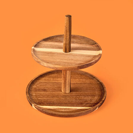 Houseware 2 Katlı Akasya Sunumluk - Kahverengi - 23 cm