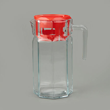 Köşem Sürahi - Şeffaf / Kırmızı - 1,25 lt