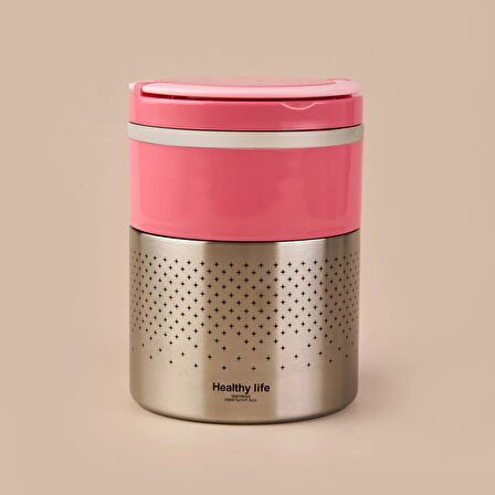 2 Katlı Çelik Yemek Termosu - Pembe - 1,5 lt