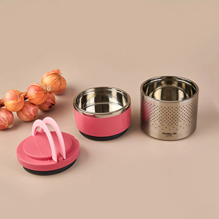 2 Katlı Çelik Yemek Termosu - Pembe - 1,5 lt