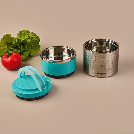 2 Katlı Çelik Yemek Termosu - Mavi - 1,5 lt