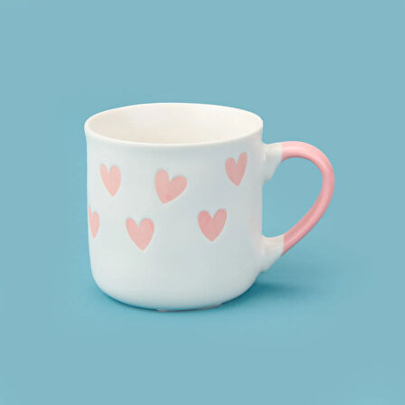 Houseware Kalp Desenli Porselen Kupa - Beyaz / Pembe - 320 ml
