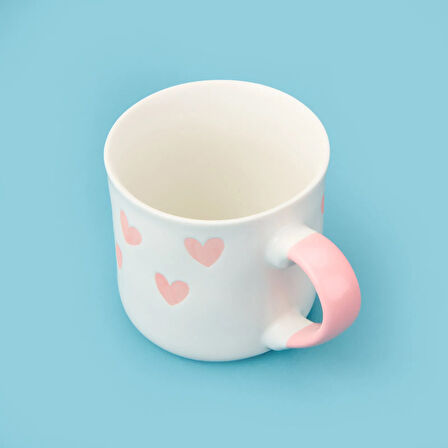 Houseware Kalp Desenli Porselen Kupa - Beyaz / Pembe - 320 ml
