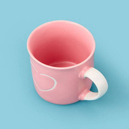 Houseware Kalp Desenli Porselen Kupa - Pembe / Beyaz - 320 ml