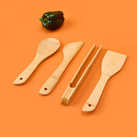 Mioli 4 Parça Bambu Mutfak Seti - Açık Kahverengi