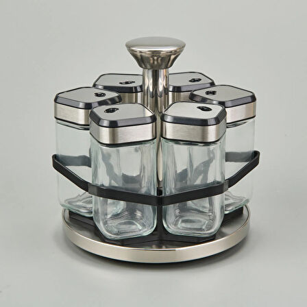 Döner Stantlı 6'lı Baharatlık - Şeffaf / Siyah - 100 ml