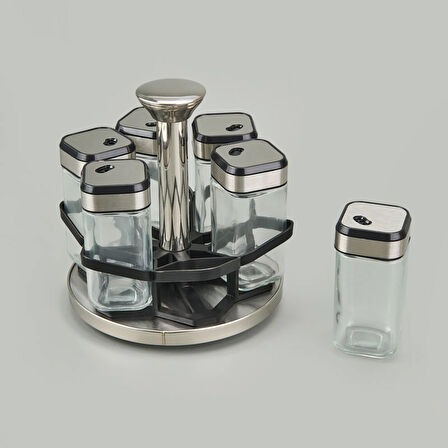 Döner Stantlı 6'lı Baharatlık - Şeffaf / Siyah - 100 ml