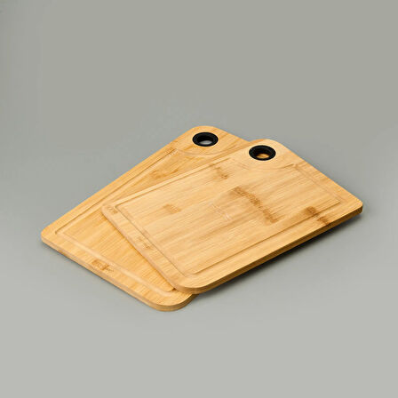 Dual 2'li Kesme Tahtası - Açık Kahverengi / Siyah - 28x20 cm + 33x22 cm