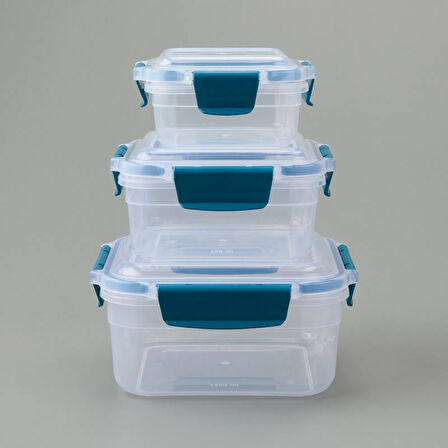 3'lü Kare Kilitli Saklama Kabı - Asorti