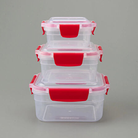 3'lü Kare Kilitli Saklama Kabı - Asorti