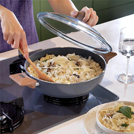 Fiesta Seramik Basık Tencere - Siyah / Açık Kahverengi - 28 cm