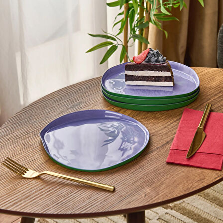 Kitchen İstanbul Dik Kenarlı 4'lü Pasta Seti - Mor / Yeşil - 21 cm