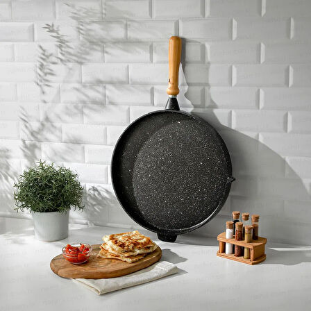 Alüminyum Döküm Gözleme Tavası - Siyah / Açık Kahverengi - 36 cm