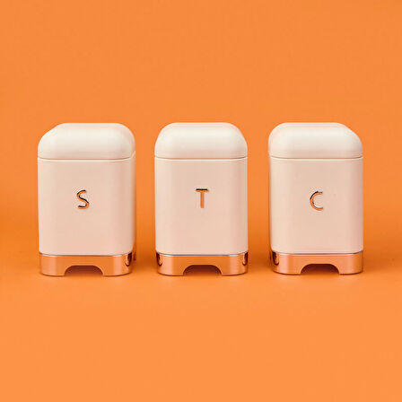 3'lü Galvaniz Kutu Seti - Krem - 1,5 lt