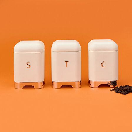 3'lü Galvaniz Kutu Seti - Krem - 1,5 lt