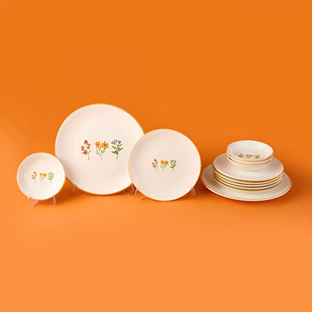 Kitchen 12 Parça Çıtır Çiçekli Seramik Kahvaltı Takımı - Renkli