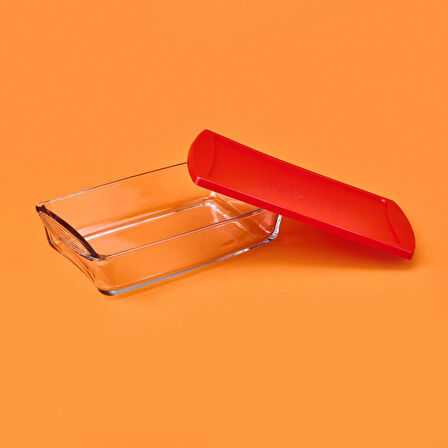 Kapaklı Dikdörtgen Borcam - Şeffaf / Kırmızı - 1320 ml