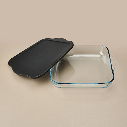 Kapaklı Kare Borcam - Şeffaf / Siyah - 3,2 lt