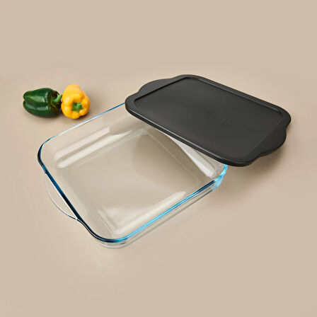 Kapaklı Kare Borcam - Şeffaf / Siyah - 3,2 lt