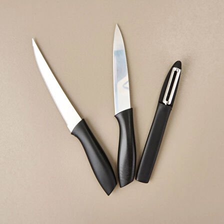 Kitchen Vakumlu 3'lü Çok Amaçlı Bıçak Seti - Siyah