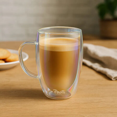 Colors Çift Cidarlı Lüsterli Latte Kupa - Şeffaf - 450 ml