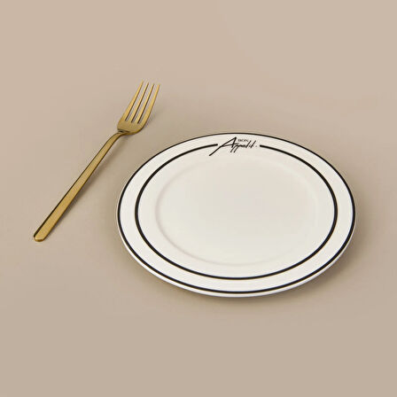 Kitchen Elegant Curves Porselen Pasta Tabağı - Siyah / Beyaz - 20 cm