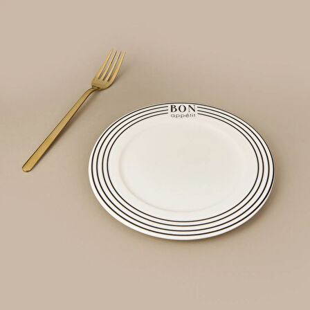 Kitchen Elegant Curves Porselen Pasta Tabağı - Siyah / Beyaz - 20 cm