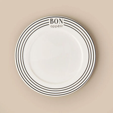 Kitchen Elegant Curves Porselen Pasta Tabağı - Siyah / Beyaz - 20 cm