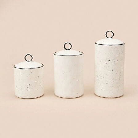 3'lü Sıralı Baharatlık Takımı - Beyaz / Siyah