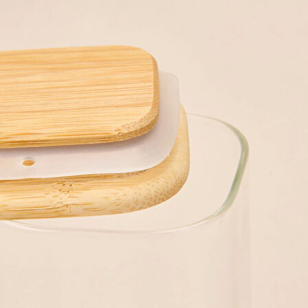 Kare Mantar Kapak Cam Kavanoz - Şeffaf / Açık Kahverengi - 210 ml