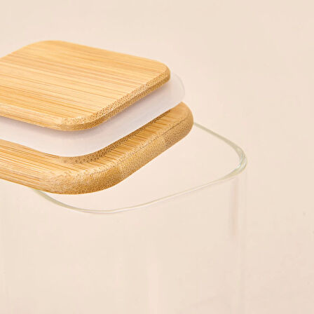 Kare Mantar Kapak Cam Kavanoz - Şeffaf / Açık Kahverengi - 150 ml